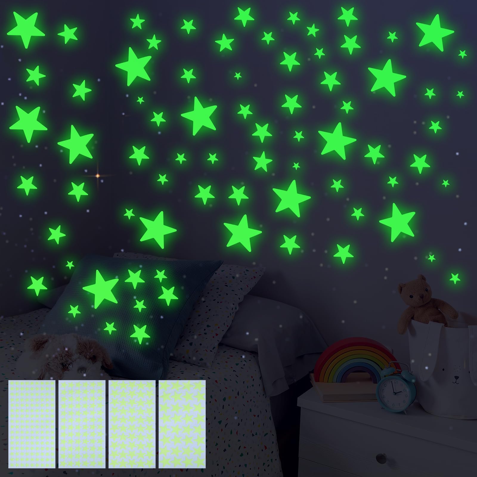 Leuchtsterne Fürs Kinderzimmer – 452 Stück, Selbstklebend, Glow In The Dark Für Beruhigenden Sternenhimmel
