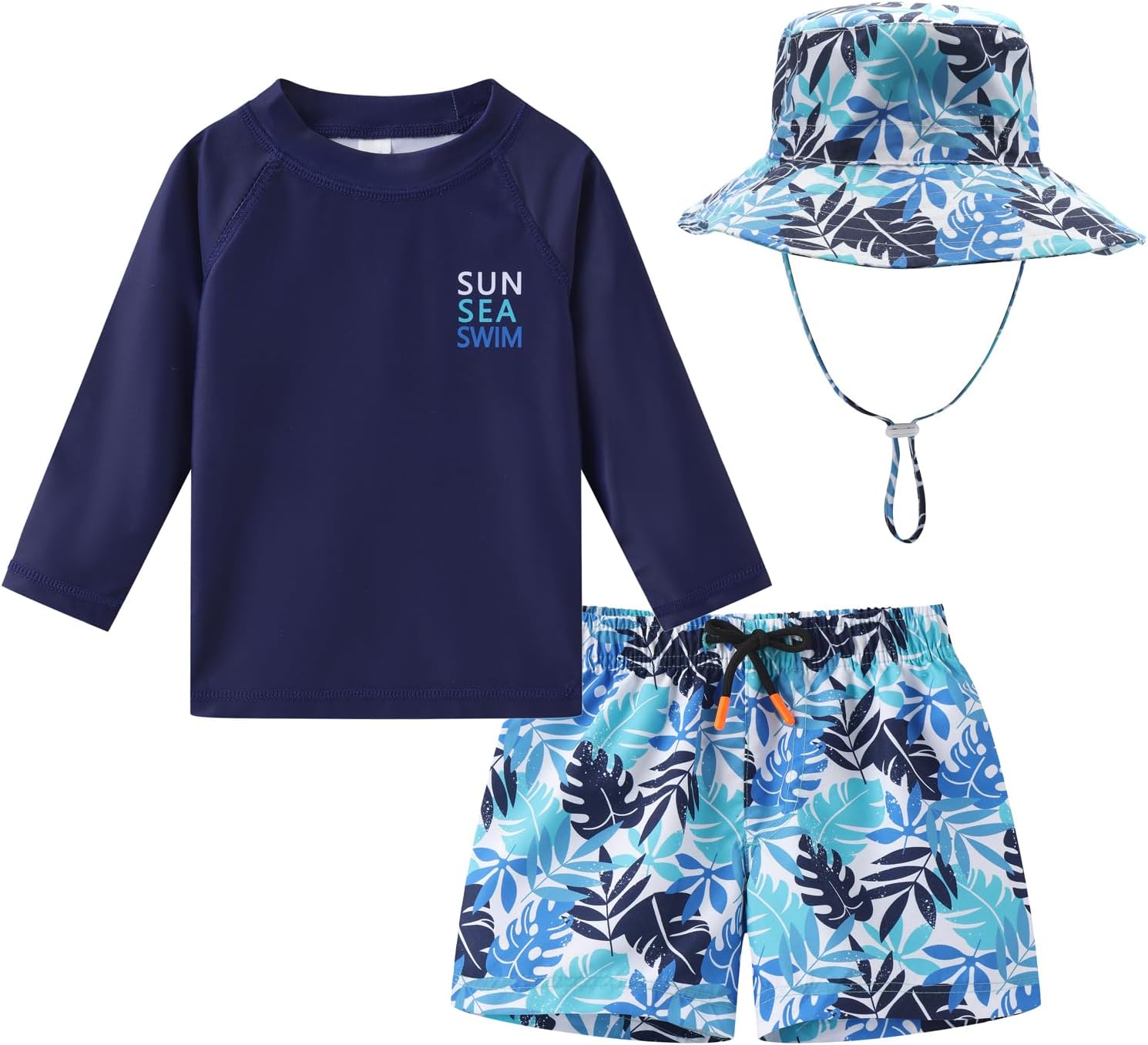 Toddlers and Baby Boys' 3-Piece Rashguard Sets Swimsuits Sets with Hat Surfing Swimwear Sunsuit UPF 50+