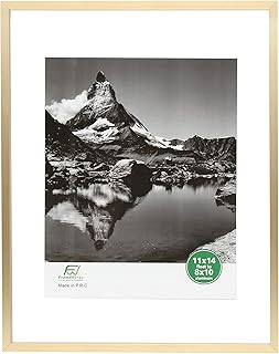 FrameWorks 11”x14” Deluxe Brass Gold Aluminum Contemporary Style Floating Picture Frame with Tempered Glass