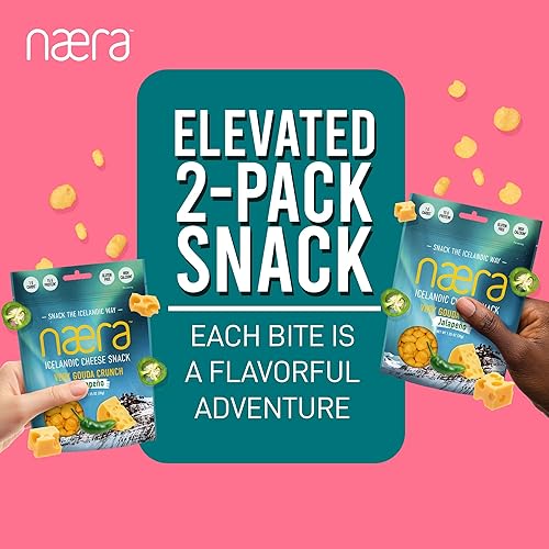 Vista 19 de Næra Icelandic - Paquete de 2 bocadillos de proteína crujiente de queso añejado con ajo y hierbas, aperitivos individuales, aperitivos naturales