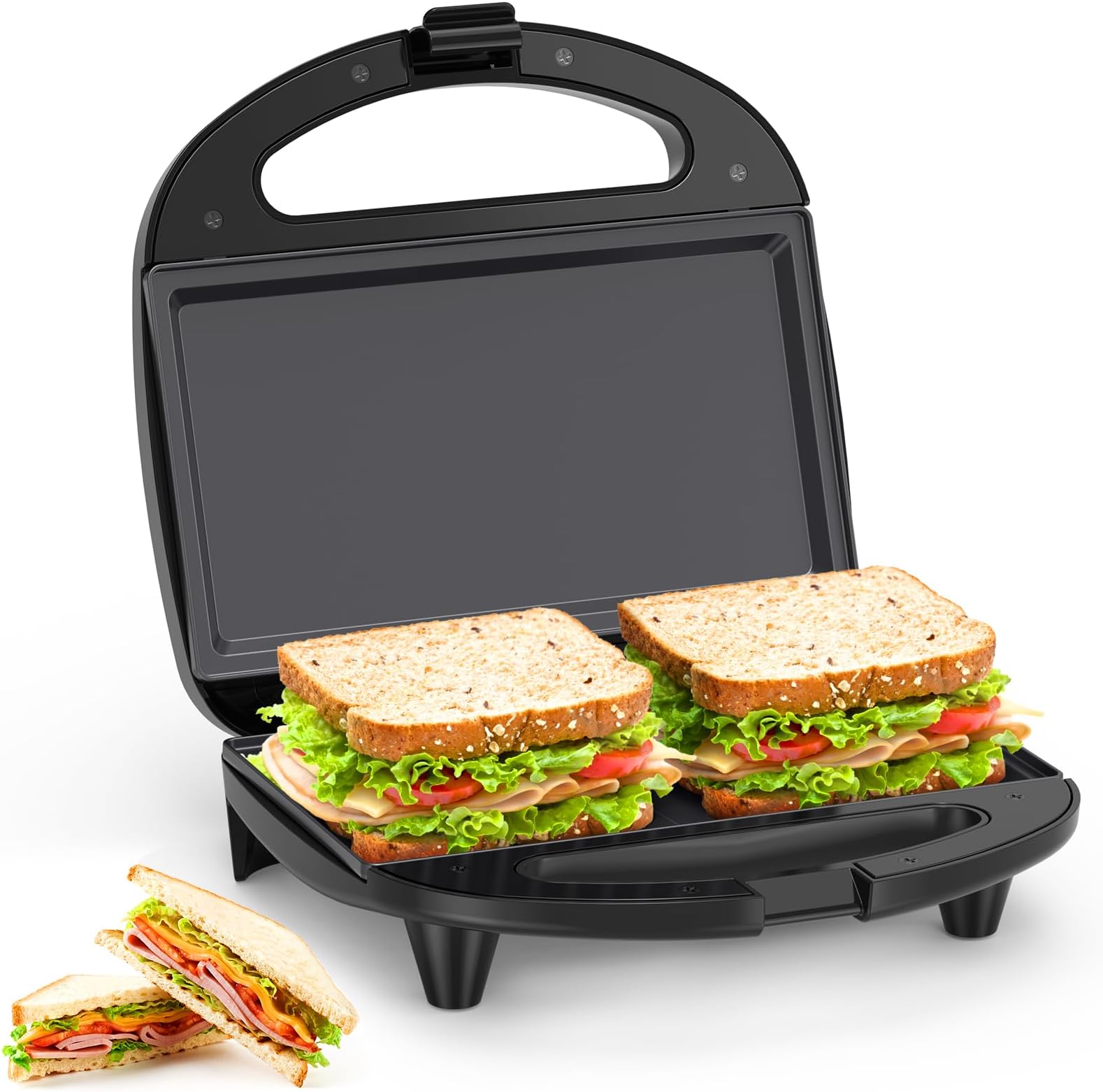Snailar 2 Slice Sandwich Toaster with Flat Plates, Non-Stick, PFOA Free, Cool Touch Handle, 750W, Black