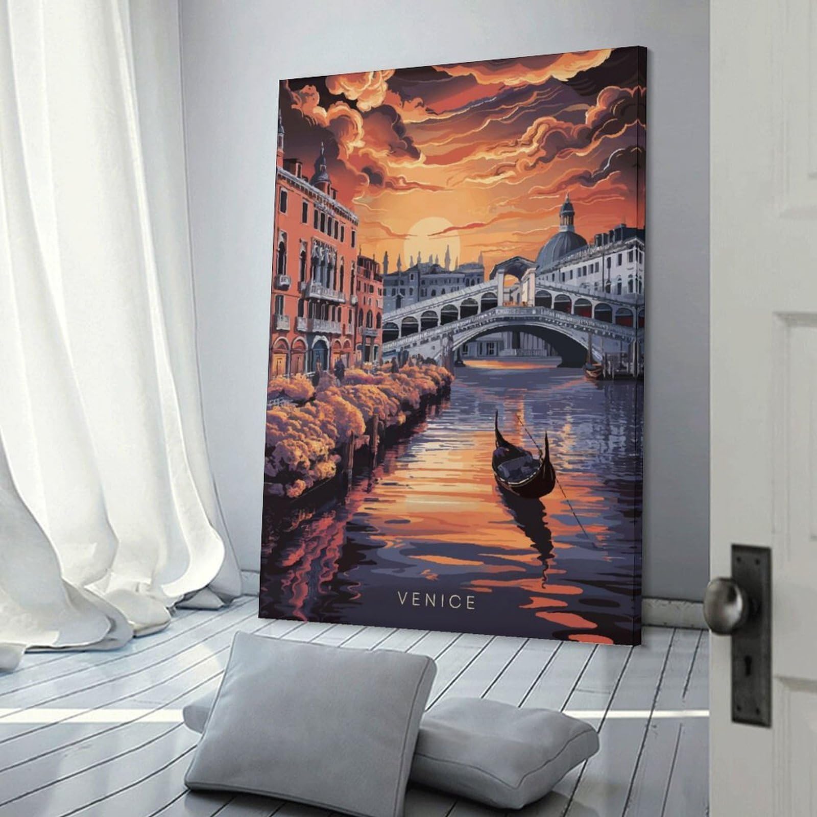 Junmoney Canvas Wall Art Venice Sunset Gondola, 24x36inch(60x90cm), for Living Room, Bedroom, Office Or Hallway, Decorative Artwork with Broad Appeal