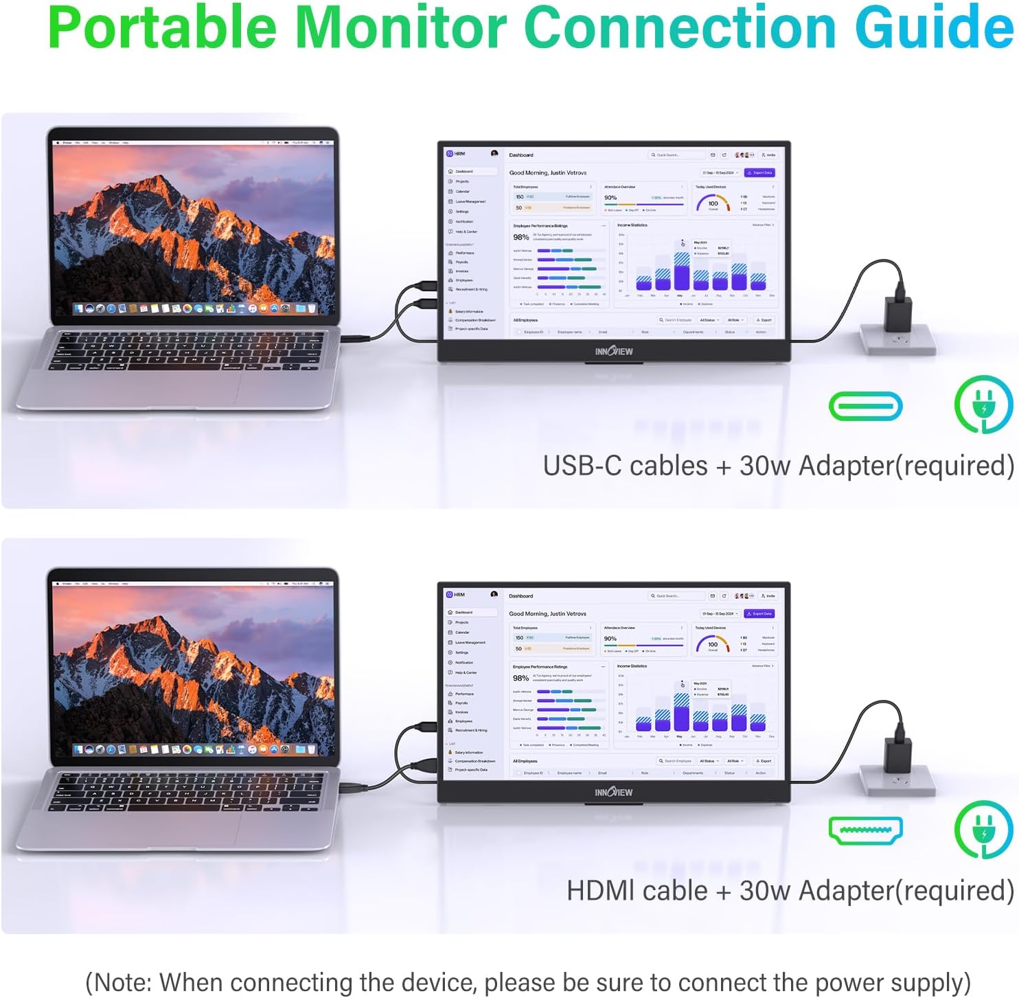 InnoView Portable Monitor 15.6" 2K QHD 100% sRGB, Built-in 180° Adjustable Stand USB C Standard HDMI Ultra-Slim Portable Monitor for Laptop MacBook Phone PS Xbox Switch