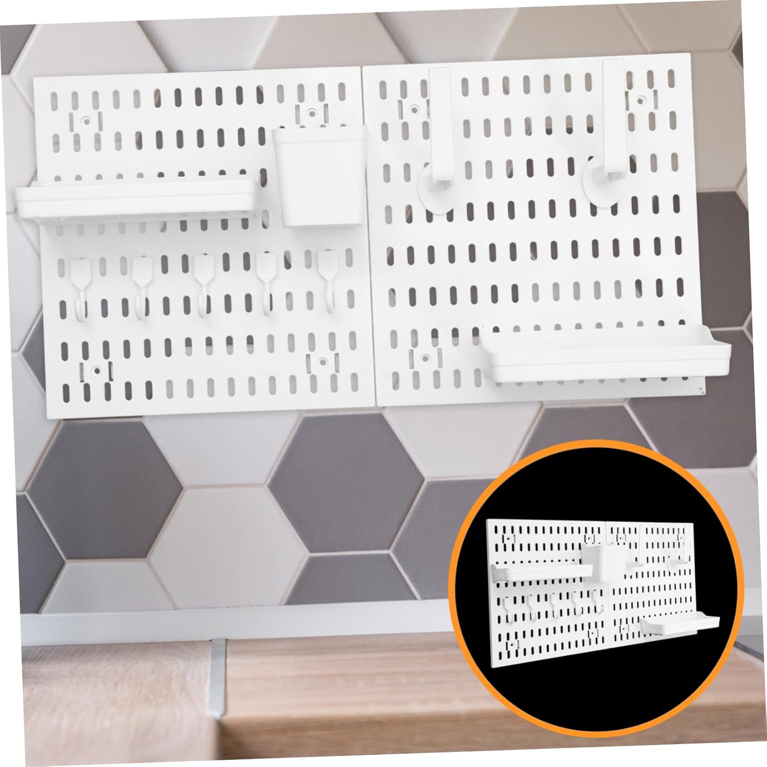 1set Wall Mounted Pegboard Organizer Hooks Sturdy Design for Bathroom Kitchen Garage Storage Space-Saving for Towels Utensils