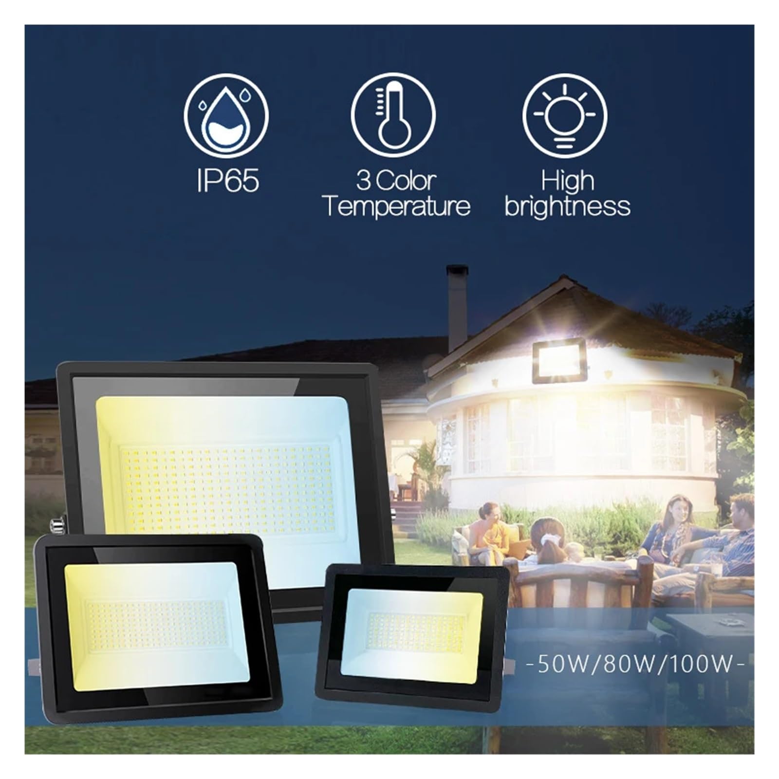 Fari LED da Esterno, Proiettore A LED 100W 80W 50W Faretti A LED for IP65 Esterno Freddo Neutro Bianco Caldo for Proiettore Natalizio con Luce da Giardino,per piazzali, Cortili, Garage e Altro