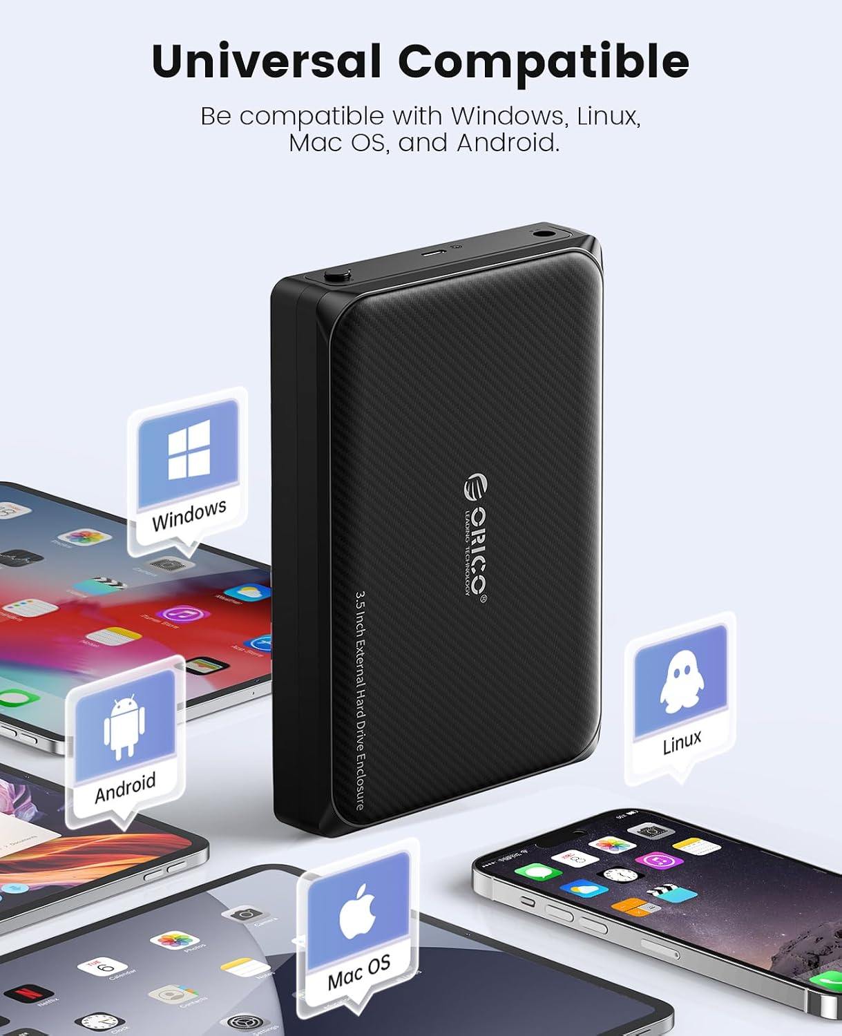 ORICO USB C Hard Drive Enclosure for 3.5 2.5 Inch SATA III/II/I SSD HDD Up to 20TB, Tool Free SATA Enclosure Support UASP, USB A & C Devices, with 12V/2A Power Adapter, USB Cable (DDW35C3)