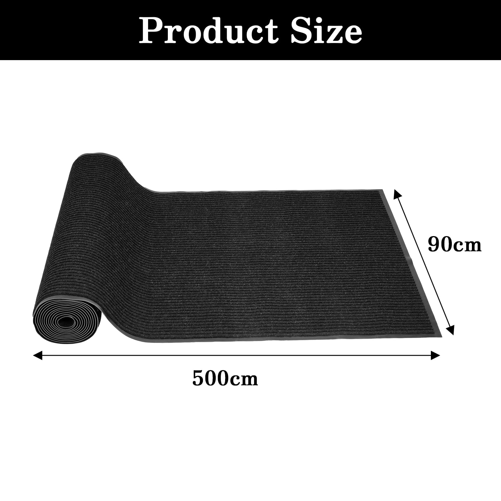 Teppich Läufer Flur rutschfest 90 x 500 cm Schmutzfangläufer Meterware Waschbar Teppichläufer Lang Korridor Schmutzfangmatte Schwarz, 90cm Breite