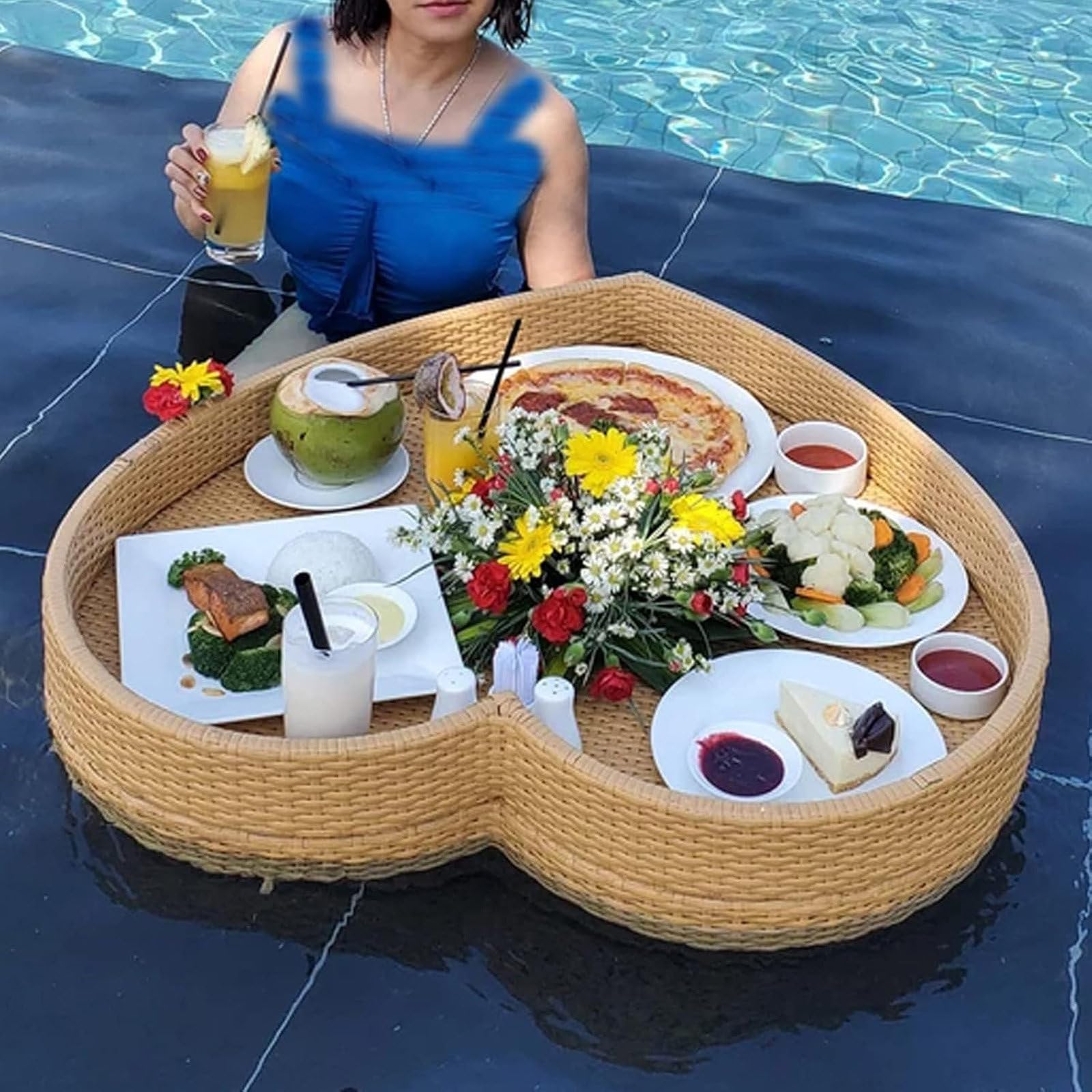 Plateau flottant pour piscine et spa tissé abricot nourriture et boissons
