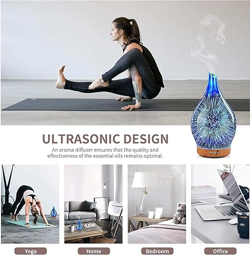 Vista 8 de Porseme Afantty - Difusor de aceite esencial de volcán de 3.4 fl oz + 3.4 fl oz, difusor de aceite esencial de vidrio 3D, humidificador ultrasónico