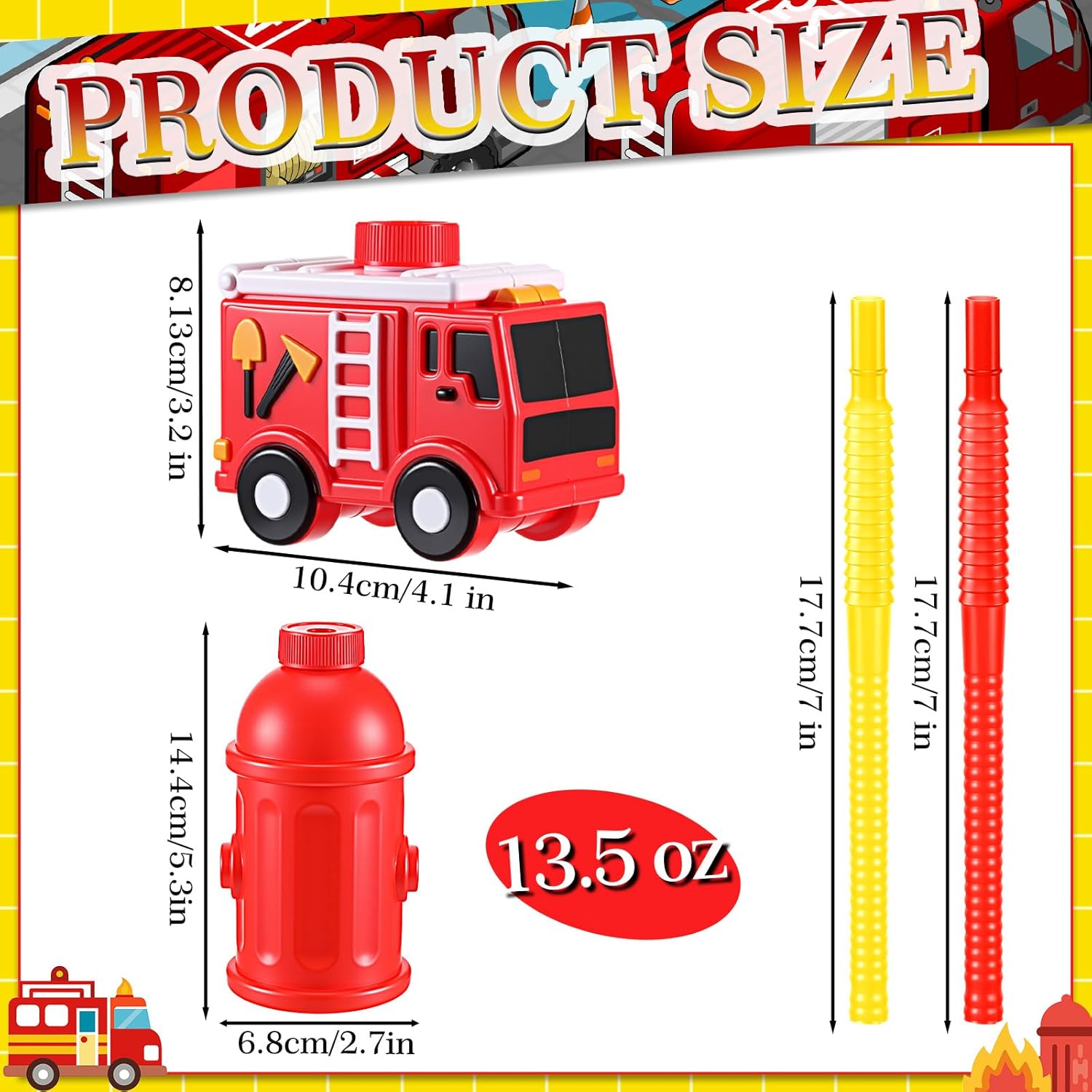Tanlade Firefighter Party Favor Supplies Red Plastic Fire Truck Cups Cute Fire Hydrant Cups with Straws Reusable for Firefighter Birthday Party (12 Pcs)