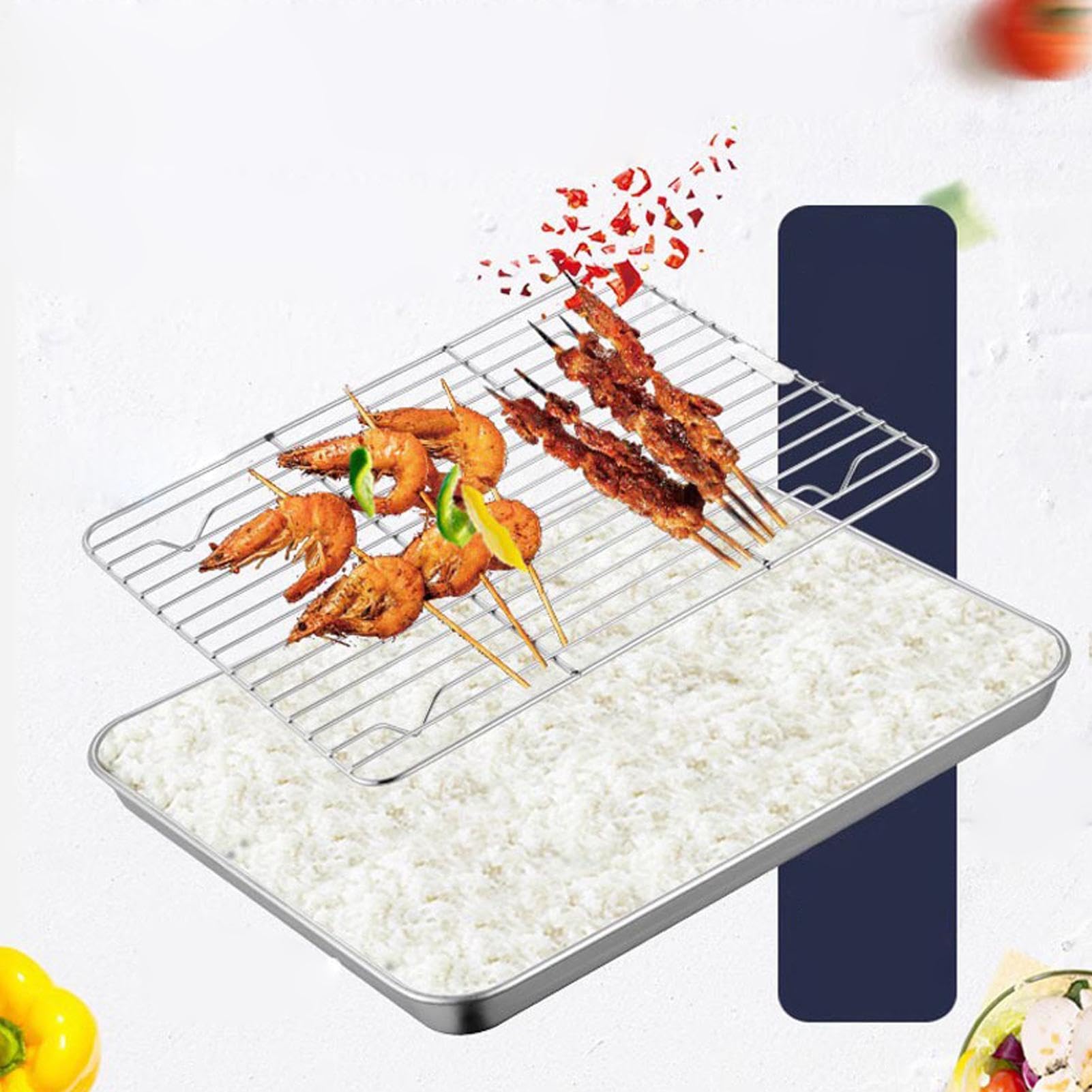 Bandeja de horno de acero inoxidable, bandeja multiusos antiadherente para cocinar, barbacoas, eventos al aire libre, patio, patio, jardín, uso duradero y fácil de limpiar