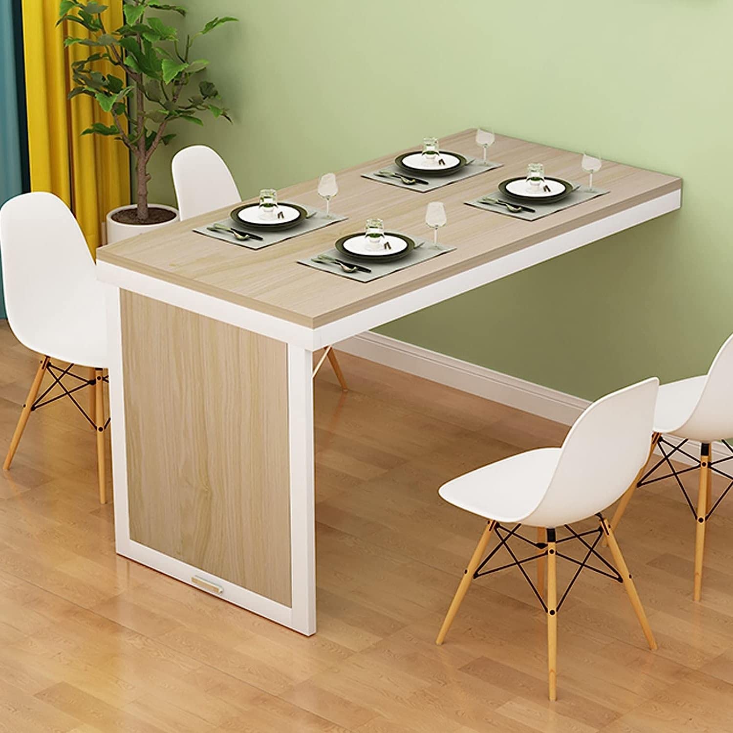 KLGFBDC Wall-Mounted Folding Table for Small Spaces - Convertible Kitchen & Office Desk Space-Saving Wall Table for Bedroom Dining and Storage Solutions