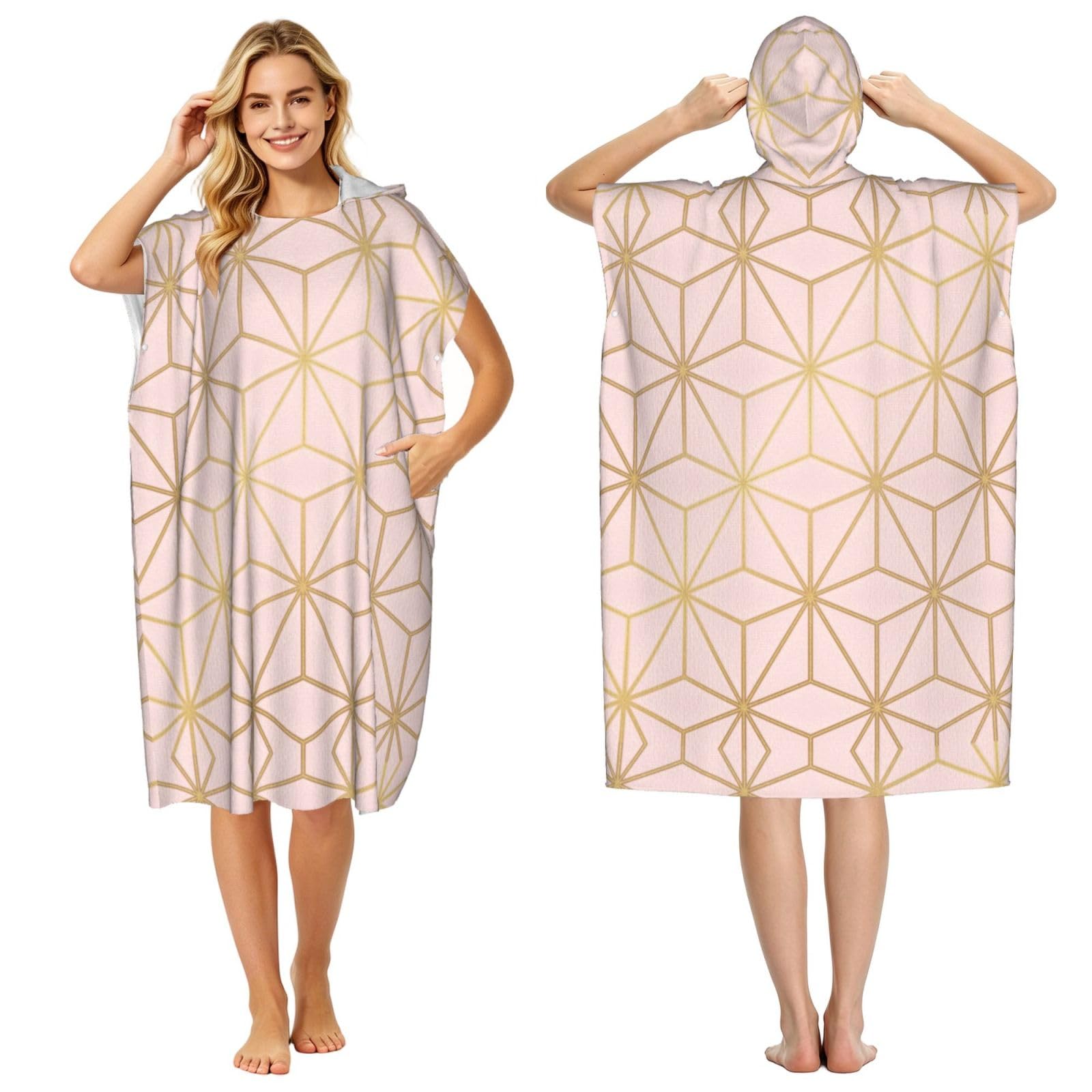 Poadnly Astral Metallic Blush Pink Gold, Adult Hooded Beach Towel 90 x 110 cm,Changing Bath Robe, Surf Poncho Towel For Women Men