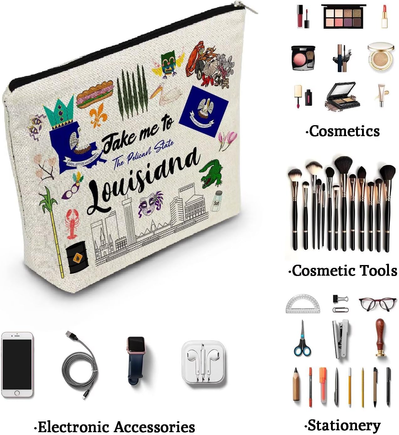 Take Me To Louisiana Makeup Bag Louisiana Travel Gift Small Canvas Organizer Bag with Zipper Louisiana Cosmetic Bag Travel Present for Women Friends Families - Image 2