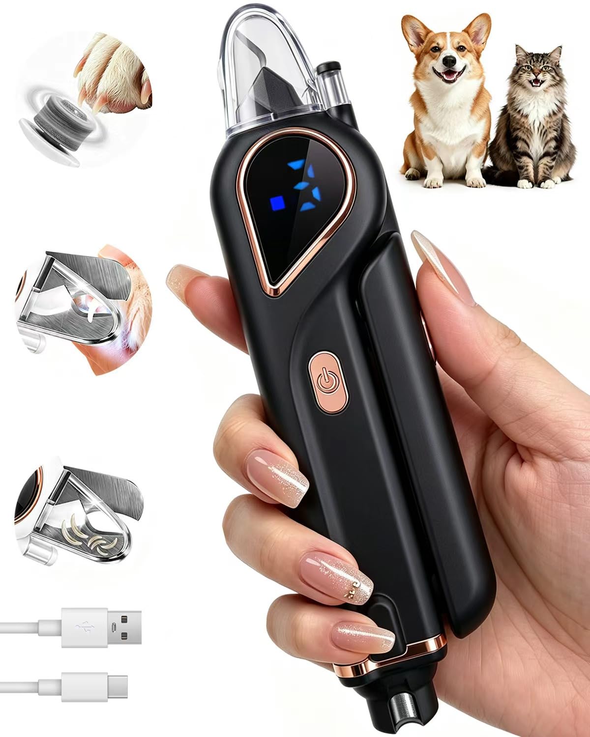 2-in-1 Dog Nail Clippers & Cat Grinder with Dual LED Lights