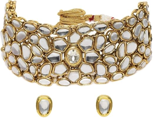 ACCESSHER Gold-Plated Kundan Bridal Choker Necklace Set with Earrings | Traditional Indian Ethnic Jewellery for Weddings &...