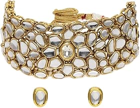ACCESSHER Gold-Plated Kundan Bridal Choker Necklace Set with Earrings | Traditional Indian Ethnic Jewellery for Weddings & Festivals Pack of 1 (Choker Set with earrings) for Women & Girls