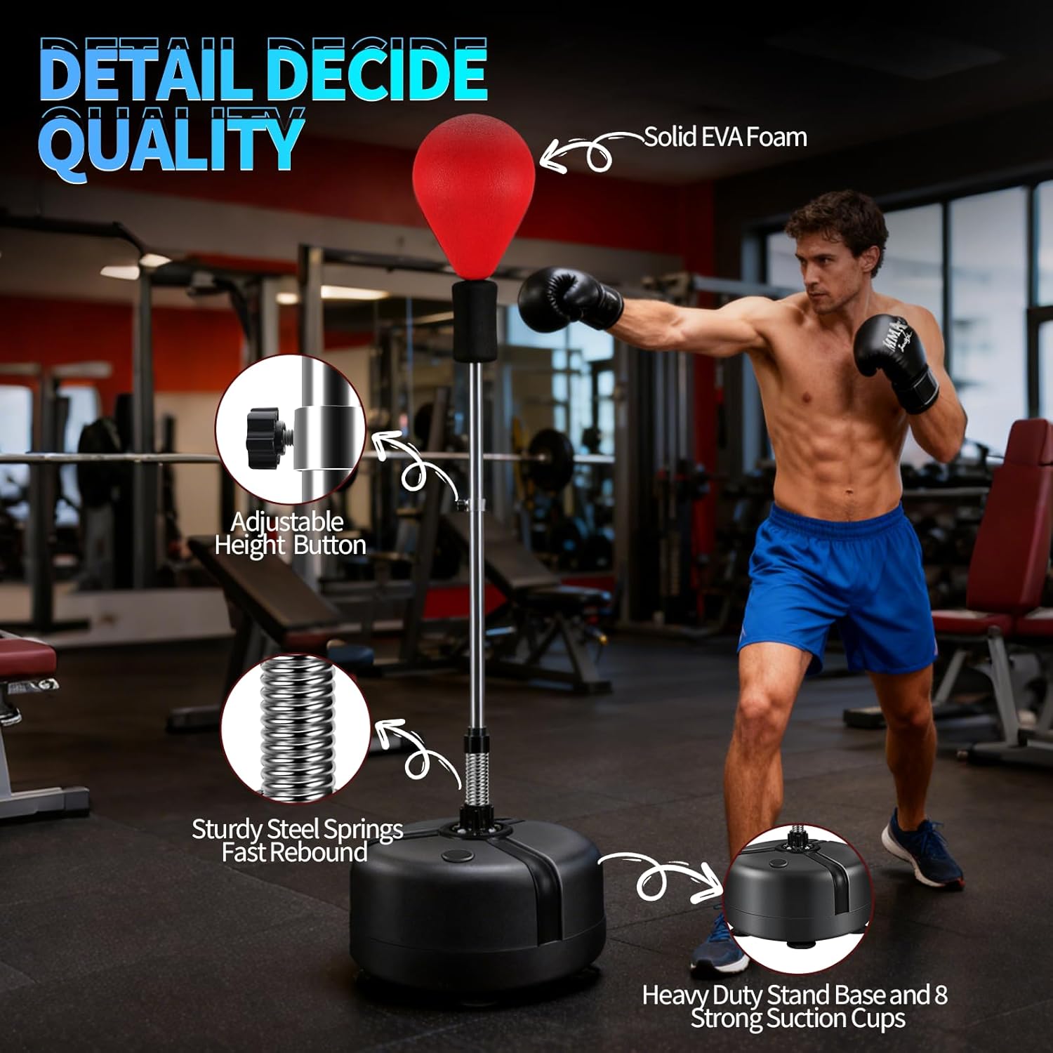 Punching Bag with Stand, Reflex Bag with Boxing Gloves, Boxing Bag for Teens and Adults, Height Adjustable - Speed Bag for Training, Boxing Equipment, Sturdy Base for Stress Relief & Home Fitness - Image 4