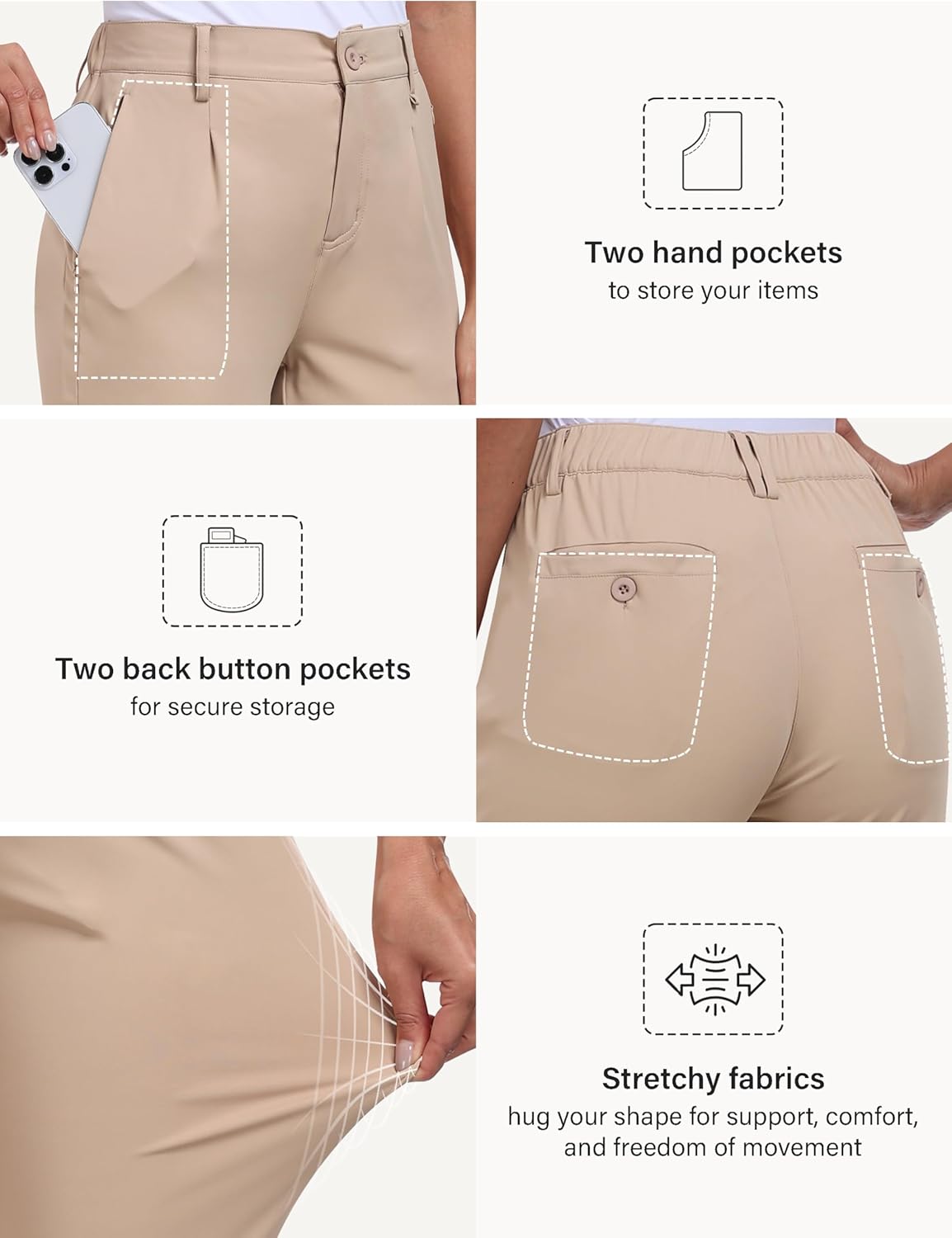 MoFiz Women's Golf Pants Stretch Work Ankle Pant Elastic Waist Business Dress Pant with Zipper Pockets for Casual Travel Wear - Image 5