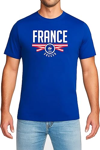 Icon Sports Officially Licensed France Football Federation Soccer T-Shirt, Adult Blue Cotton Fan Tee, XLarge