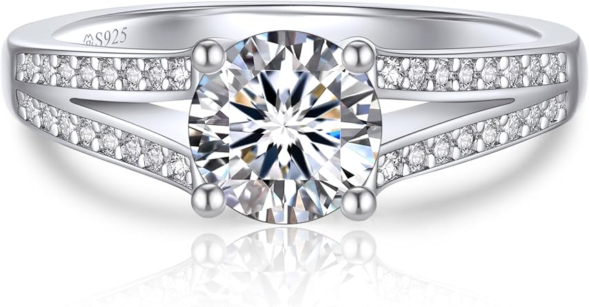 MomentWish Promise Ring for Her, 1ct Moissanite Engagement Ring for Women Simulated Diamond Ring 925 Sterling Silver Anniversary Statement Ring