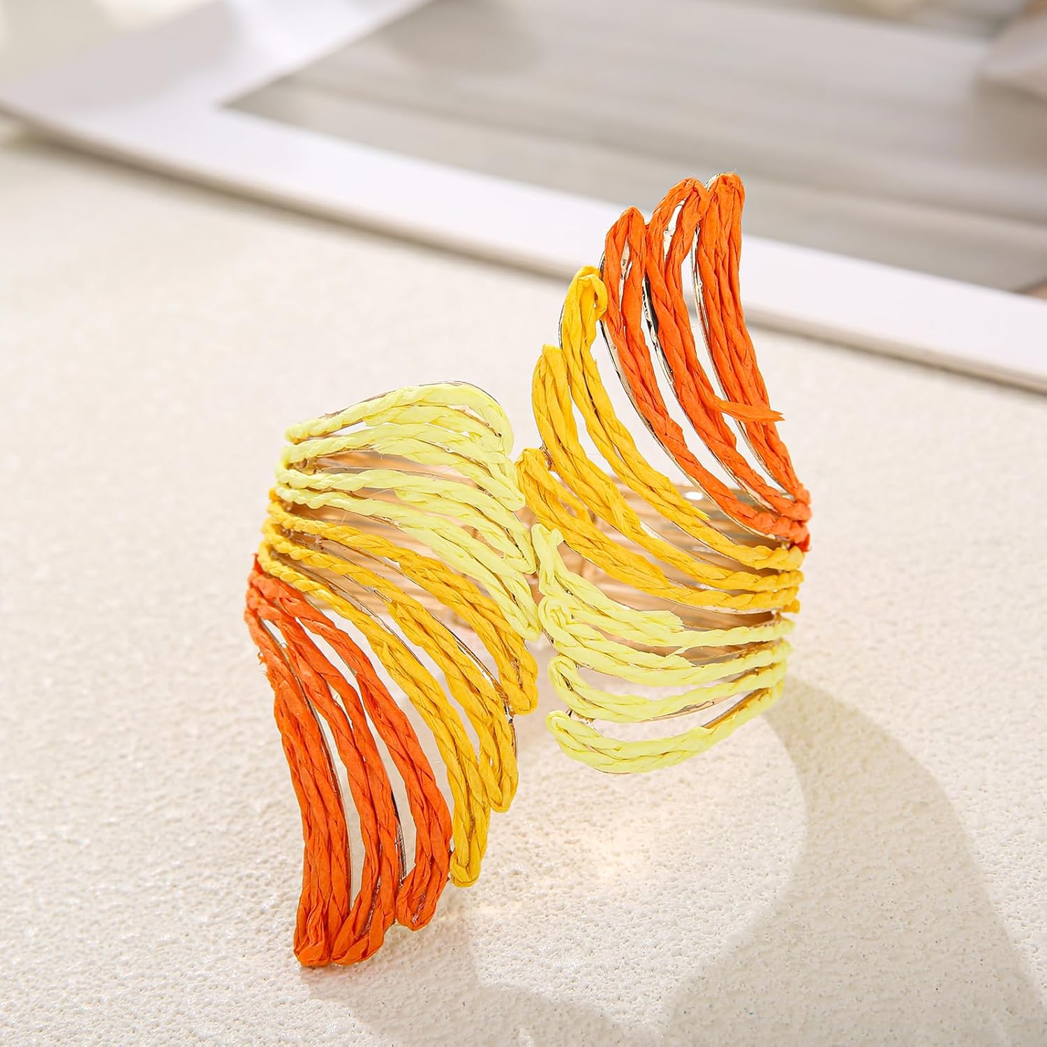 Raffia Wing Cuff Bracelet for Women, Colorful Angel Wing Bangle Wide Chunky Wrist Cuff Bracelet - Image 5