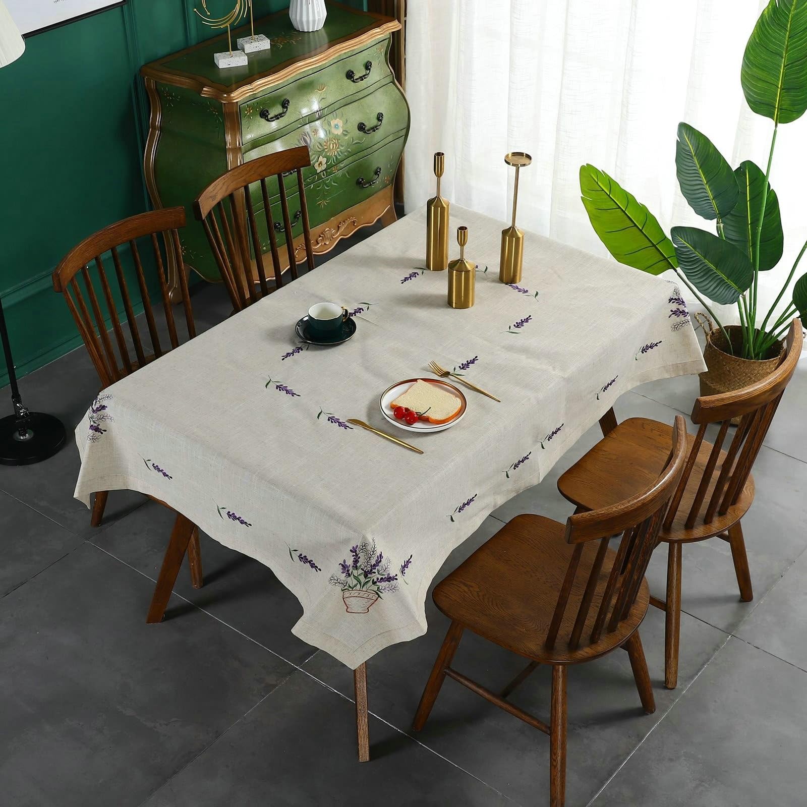 Nappe carrée avec lavande, en polyester, beige, 33 x 33 cm