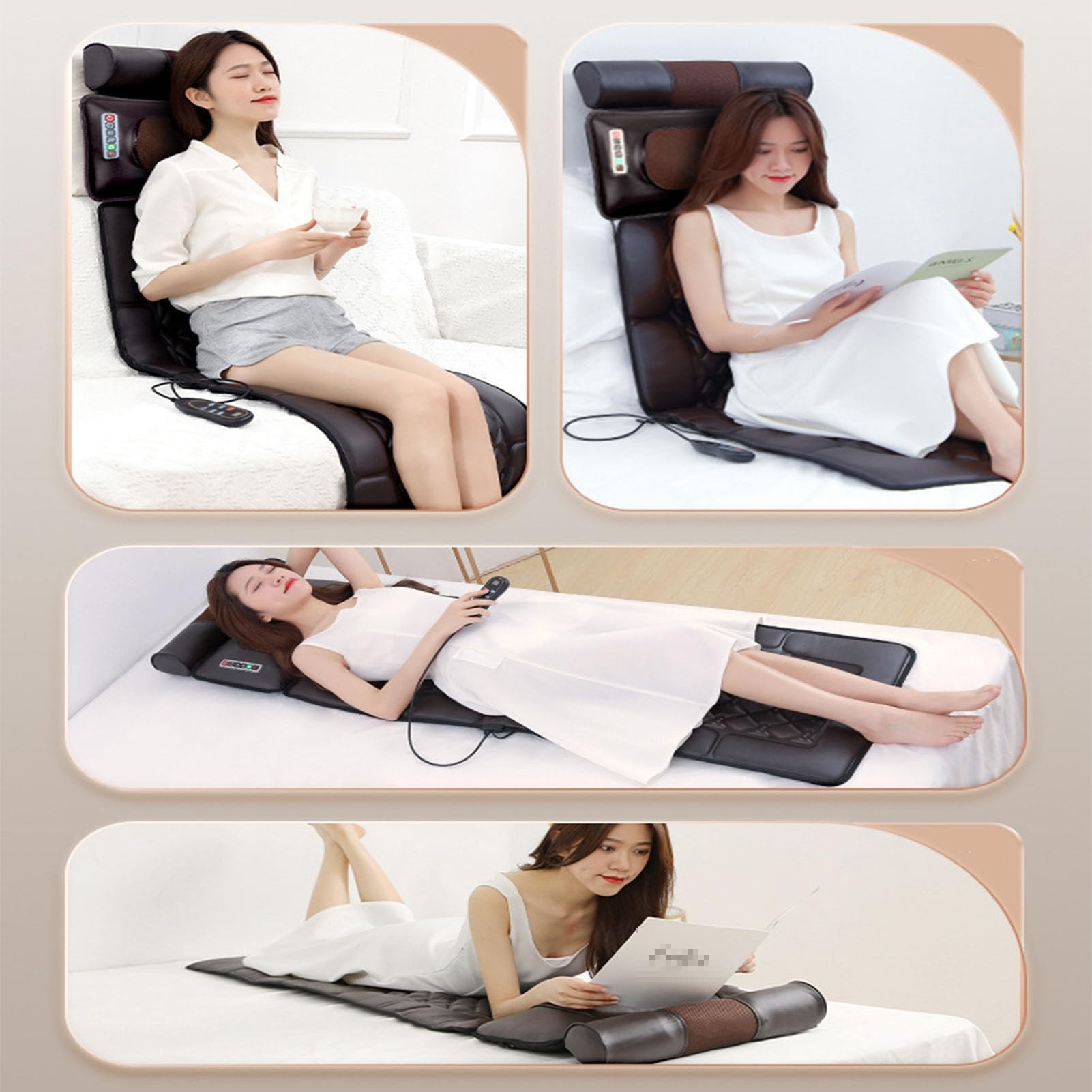 Generico Tappetino per Massaggio Completo del Corpo con Calore, Materasso per Massaggio Portatile e Pieghevole, Cuscino per Sedia, Cuscino per Massaggio della Schiena con 10 Motori vibranti