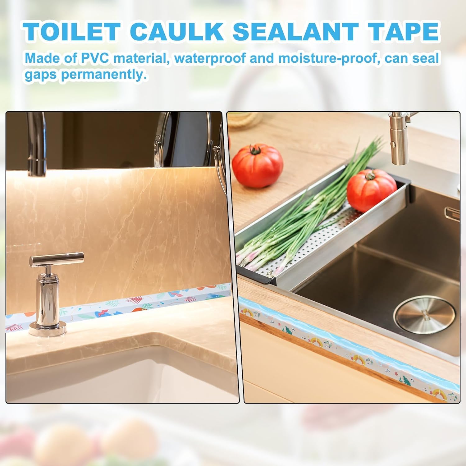 GaxQuly Caulk Tape Waterproof Self Adhesive, PVC Toilet Caulking Sealant Strip Tape for Bathroom Kitchen Countertop Bathtub Wall Corner Oil-Proof, Mildew-Resistant Gap Sealer Tape (2) 3
