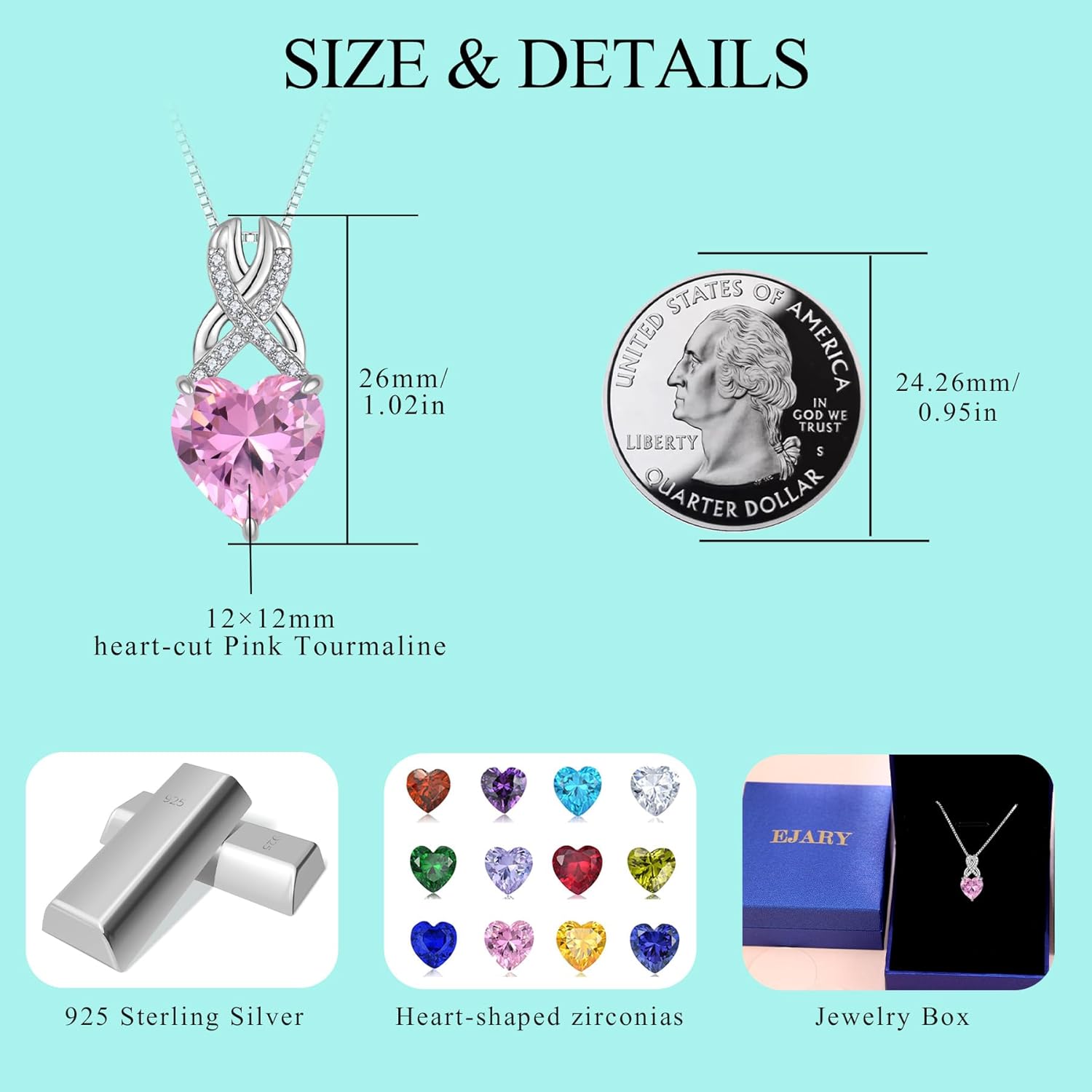 Heart Birthstone Necklace for Women 925 Sterling Silver Zirconia Pendant Infinity Love Necklaces Anniversary Birthday Mothers Day Jewelry Gifts for Mom Wife Lover Friend - Image 6