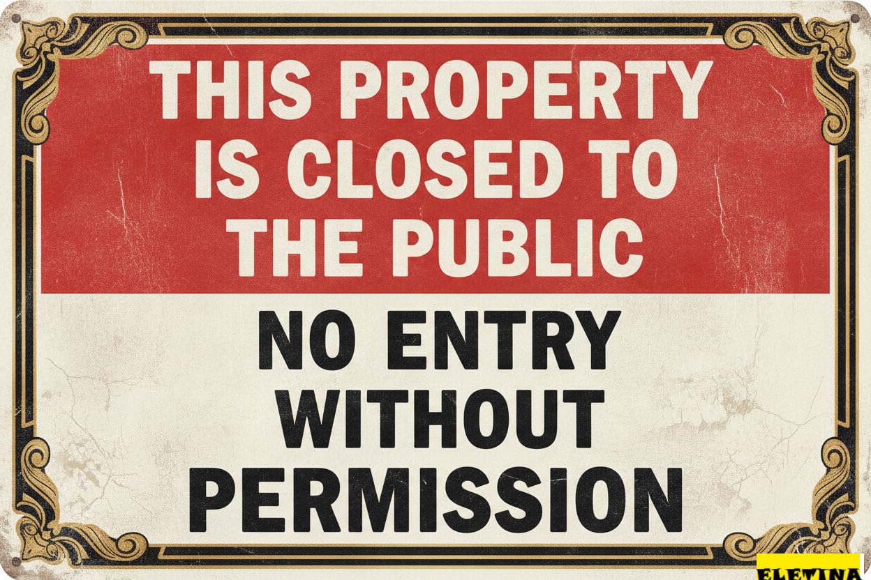 No Entry Without Permission Tin Sign, 8x12 Inch Decor