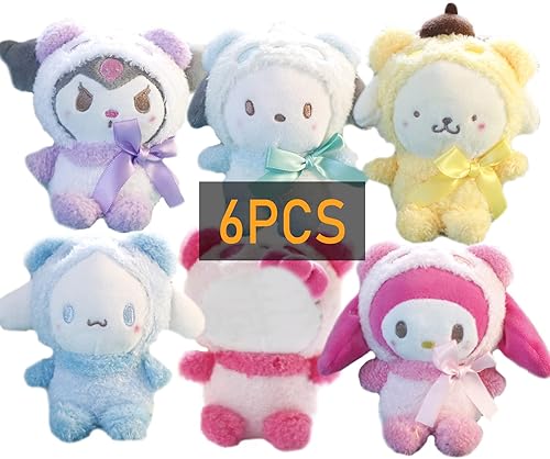 Lindo juguete de peluche, 6 piezas de felpa Ku-romri, peluche Ml-eoddy, peluche Sa-rrnioo, divertido animal de peluche de 4.7 pulgadas para niños (6