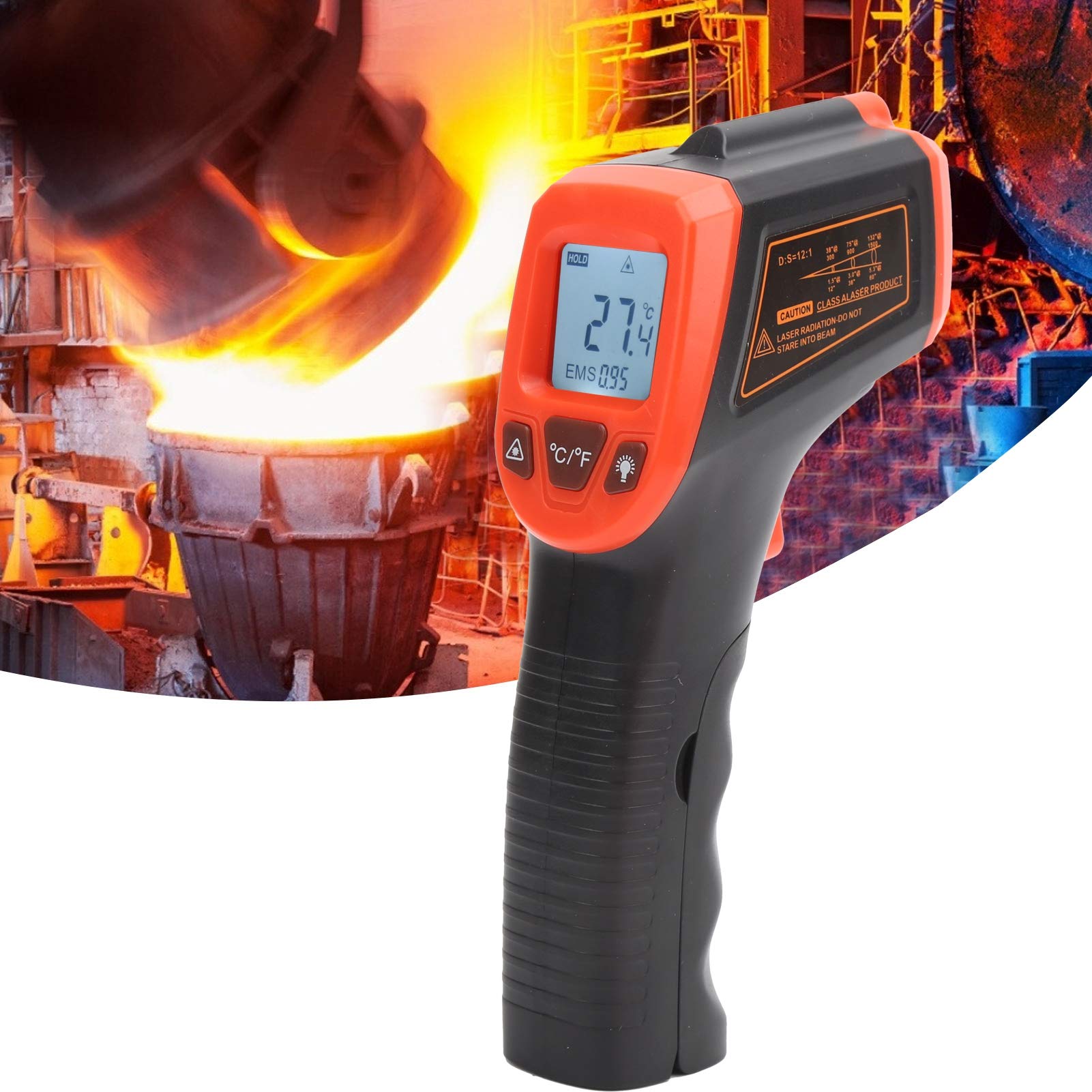 Pistolet do Termometru na podczerwień -50 ℃ do 600 ℃ Wyświetlacz LCD Bezdotykowy Pistolet do Pomiaru Temperatury do Kuchni Przemysł Kulinarny Samochody (Czerwony)