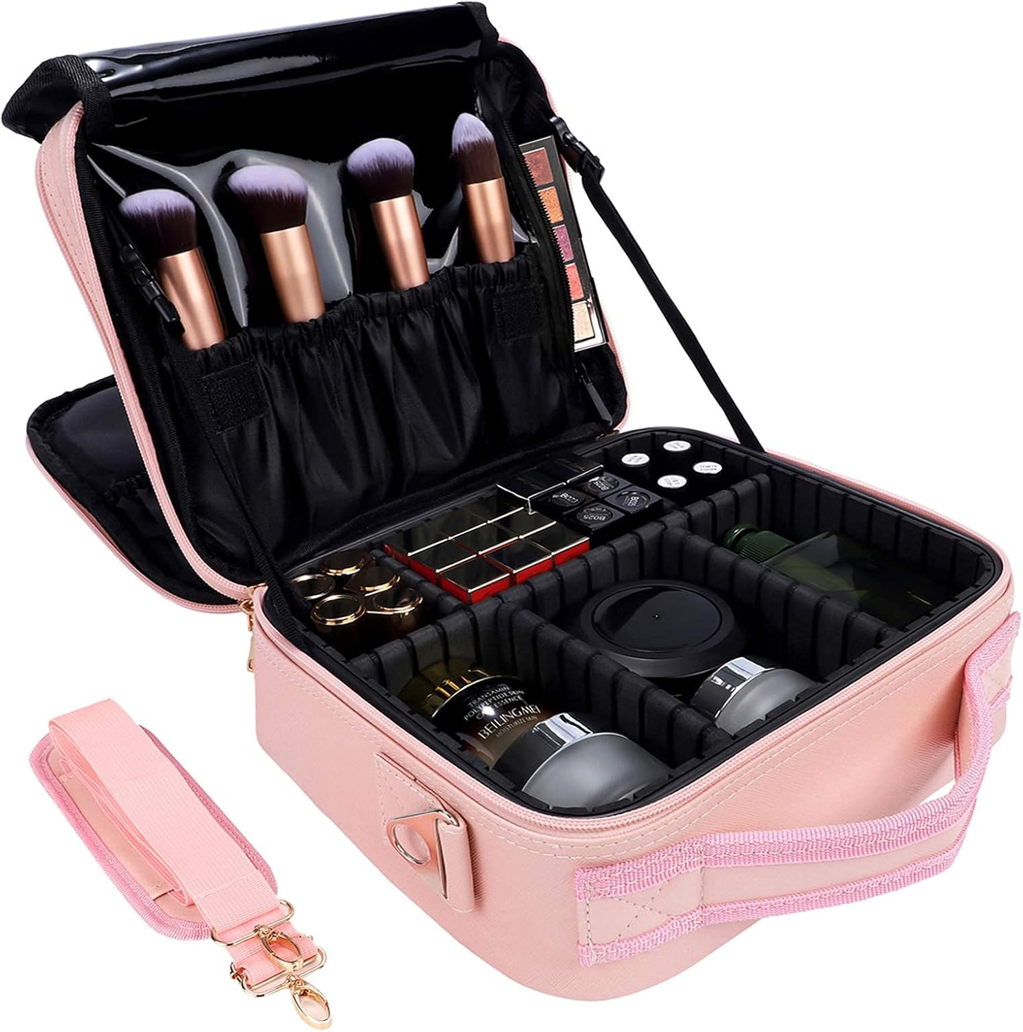 Travel Makeup Bag Train Case Cute Cosmetic Case Organizer Portable Artist Storage Bag with Adjustable Dividers for Cosmetics Makeup Brushes Toiletry Jewelry Digital Accessories