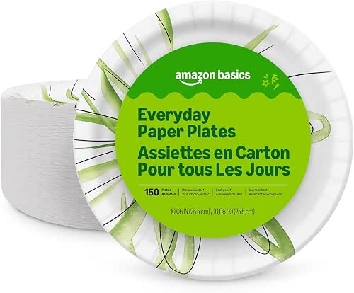Amazon Basics Everyday Paper Plates, 10 Inch, Disposable, 150 Count,