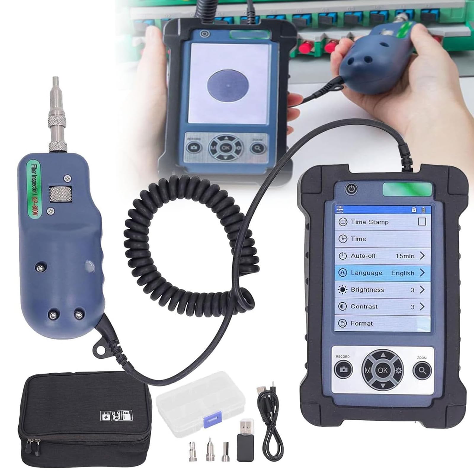 Sonda de inspección de Fibra óptica Probador de Cable de Fibra óptica, microscopio de Fibra portátil de Alta precisión, Aumento de 400X, Pantalla LCD de 3,5 Pulgadas