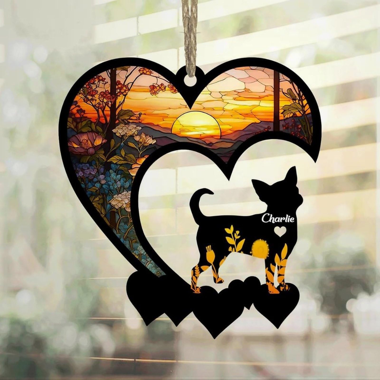 Luckluccy Chihuahua Suncatcher,Personalized Memorial With Name, Loss Suncatcher,Dog Remembrance Gift,Dog Memorial Ornament,Loss Of Dog Sympathy Gift