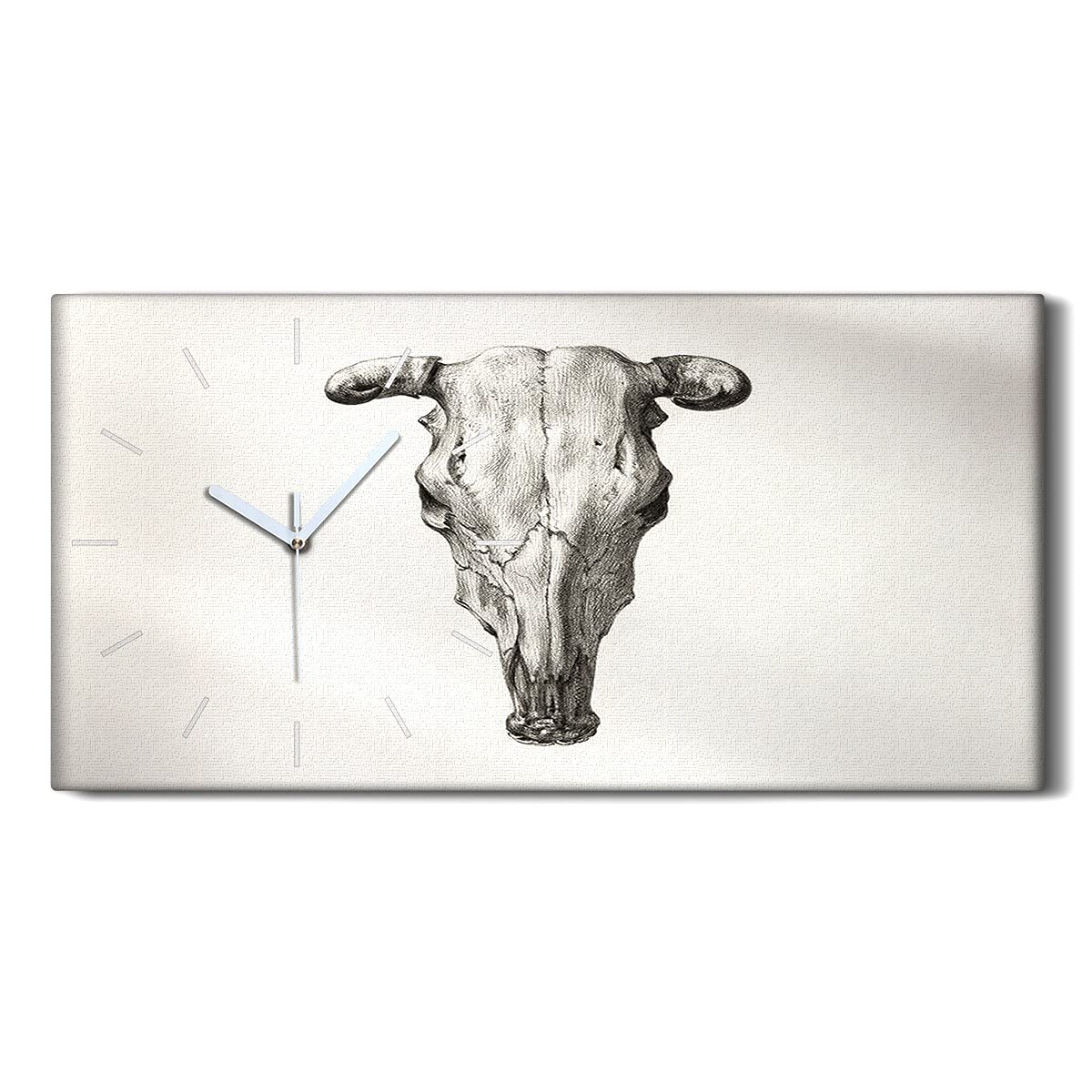Horloge sur toile art moderne crâne de vache de qualité 60x30cm