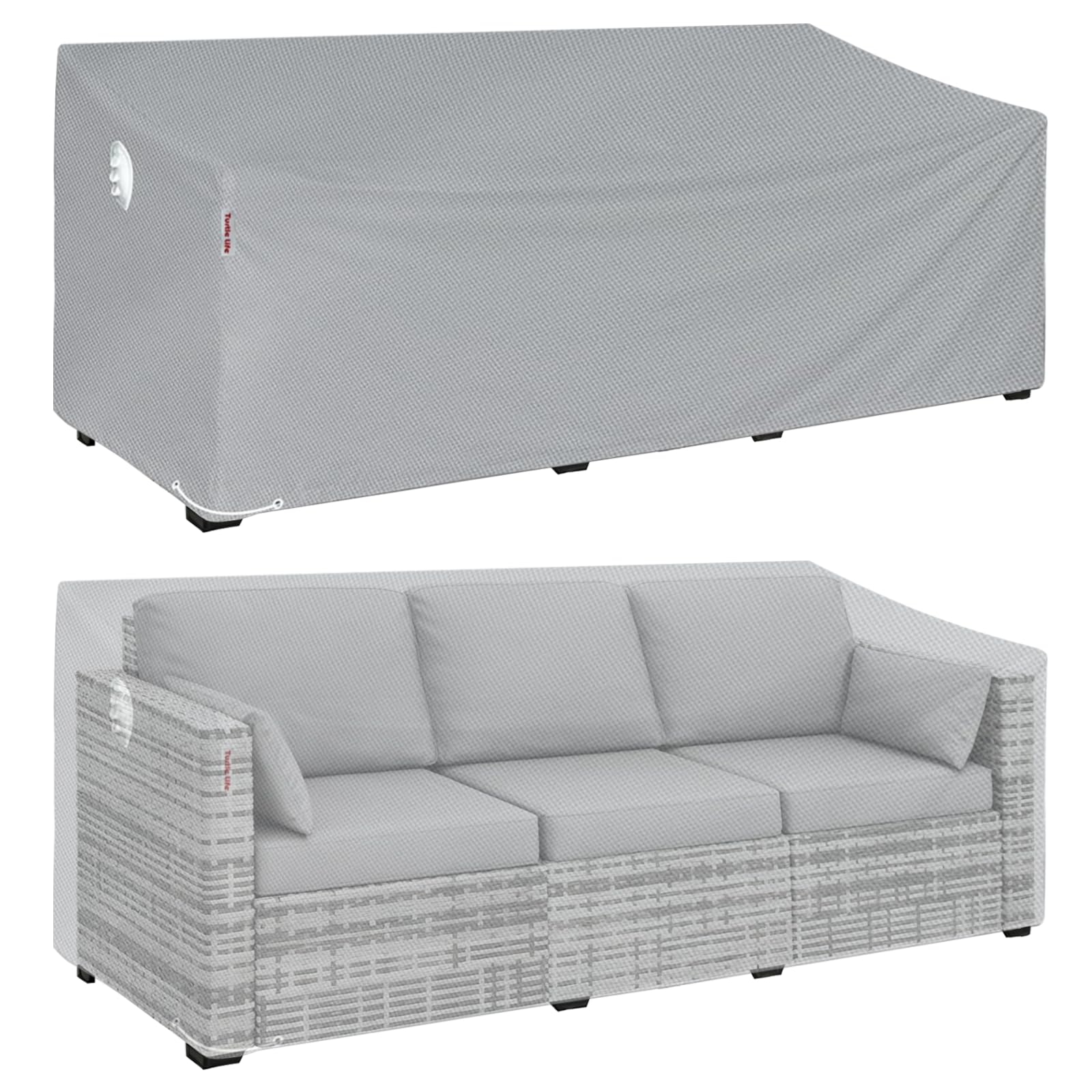 Housse de canapé de jardin Turtle Life, imperméable, pour banc 3-4 places, ne se décolorera pas 2 ans, gris, 213 x 94 x 89 cm