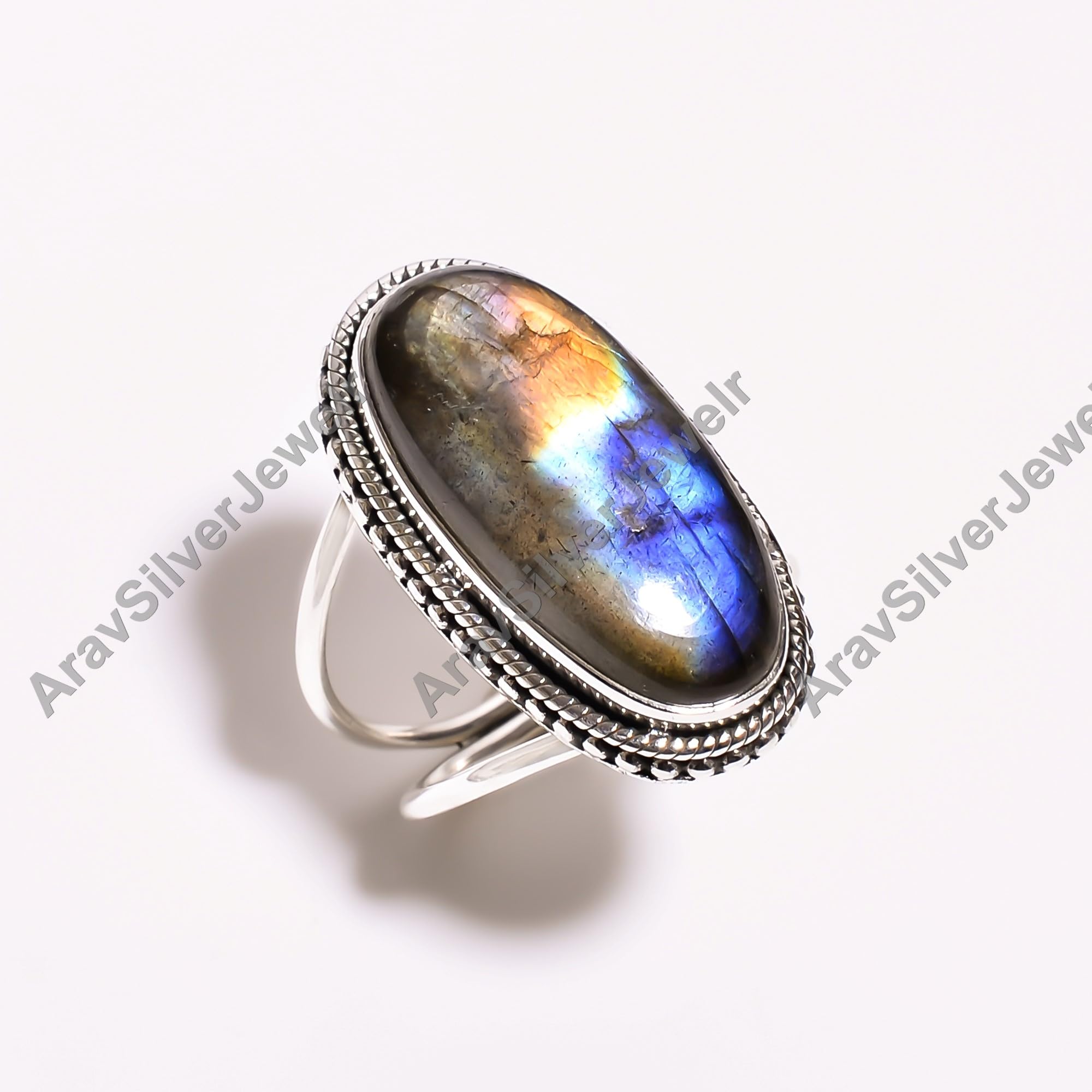 Pietra preziosa labradorite blu naturale Argento sterling 925 Fatto a mano Dichiarazione impilabile Anello nuziale Gioielli Regalo per moglie Fidanzata Mamma Sorella Figlia
