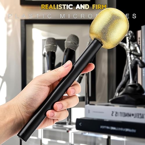 Miniatura 4 de Facmogu 5 accesorios de micrófono con purpurina dorada, accesorios de micrófono falsos, accesorios de micrófono de escenario de estrella de rock,