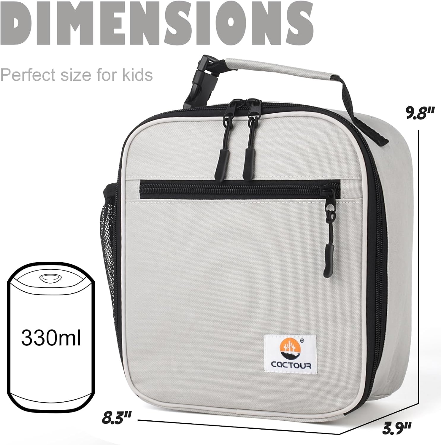 CaCTOUR Lunch Box Kids,Premium Insulated Lunch Bag for Girls Boys,Soft Bag Mini Cooler Back to School Thermal Reusable Lunch Bag for Work School Picnic (Gray) image 3