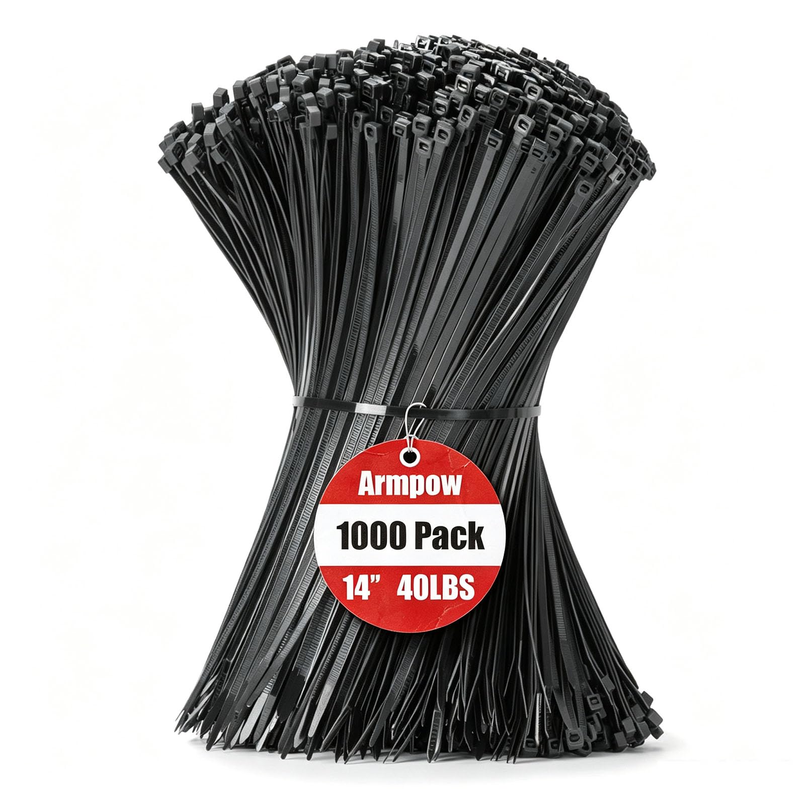 Armpow 14 Inch Zip Ties Black 1000 PCS, 40 Lbs- Heavy Duty Tensile Strength, Nylon PA66 UV Resistant Cable Ties for Indoor and Outdoor Use - Ideal for object bundling and fastening