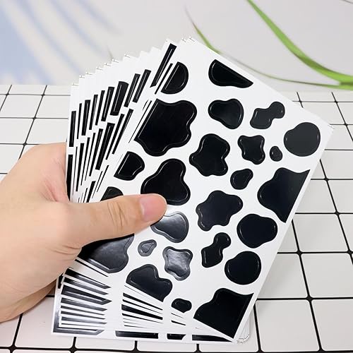 Miniatura 3 de Honbay 12 hojas de calcomanías autoadhesivas con estampado de vaca, calcomanías decorativas de puntos negros para decoración de fiestas temáticas de