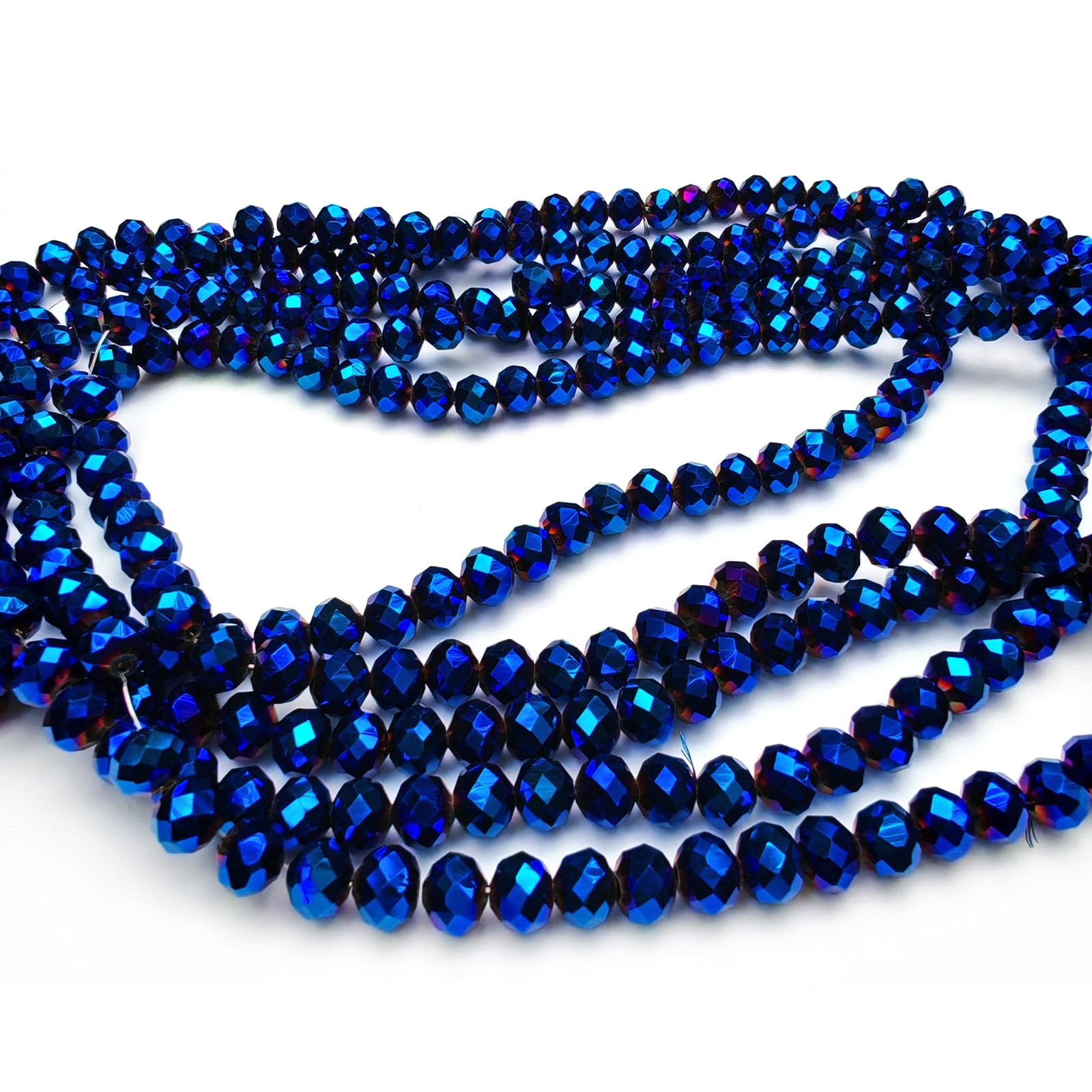 10mm Rondelle Glass Beads for Jewelry Making, Faceted Briolette Crytal Spacer Beads for Bracelet Necklace Earring, Plated Blue 200pcs