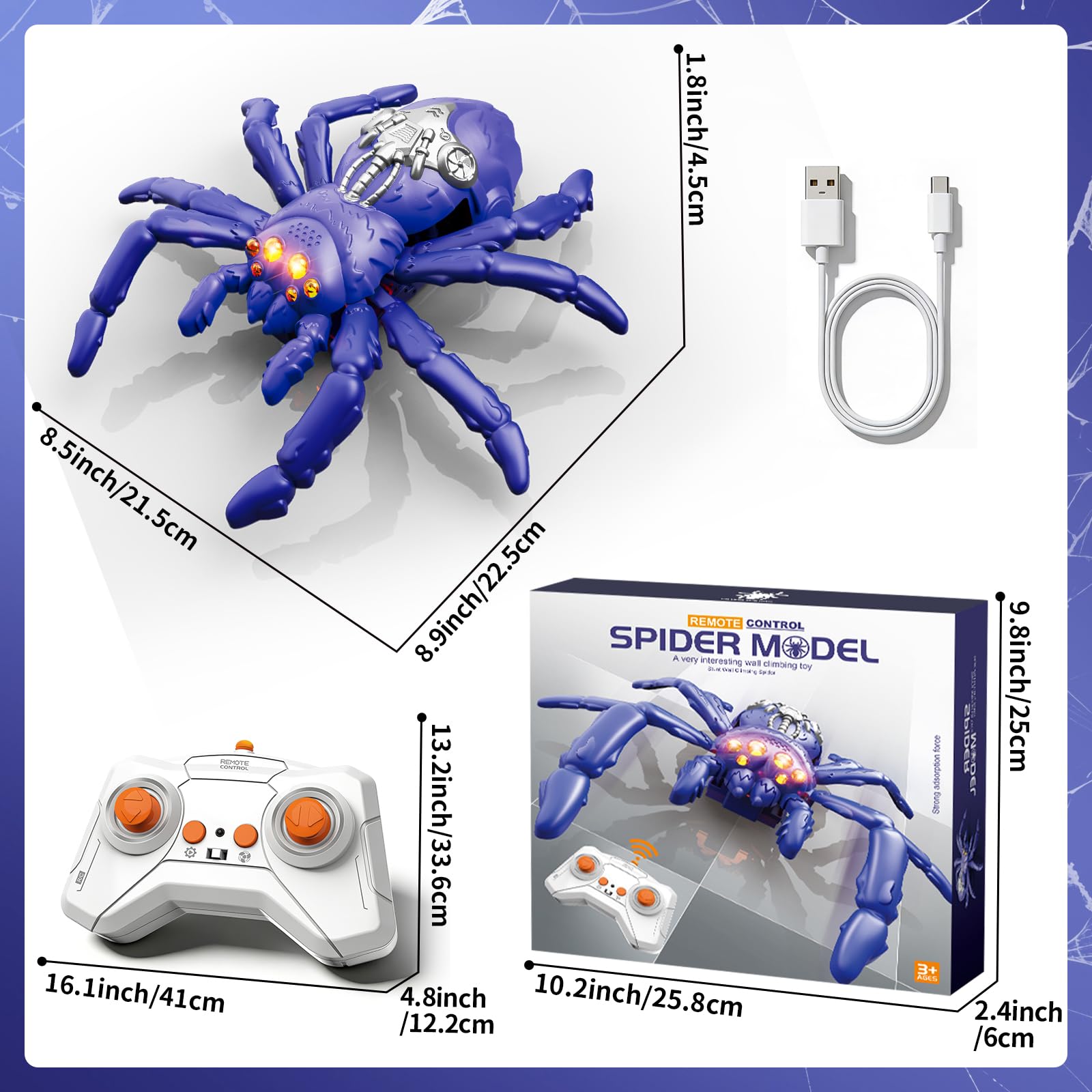 Wall Crawling Spider, Rechargeable Remote Control Robot Kids Toys, Wall Climbing Funny Prank Toys Birthday Gifts for Boys & Girls Ages 5 and Up (Blue)