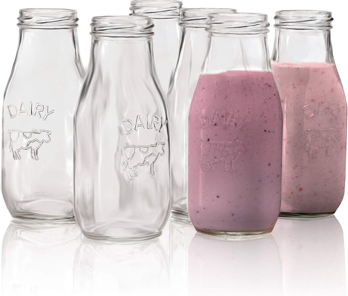 Circleware Country Milk Bottles Juego de 6 vasos para beber, cristalería de vaca lechera para el hogar y la cocina para agua, jugo, cerveza, bar licor, regalos de bebidas, decoración de granja, 10.5 oz, transparente | Cristalería decorativa para granja de vacas lecheras, para agua, zumo, cerveza y bar, licores, encantador juego de regalo de bebidas para todos los eventos