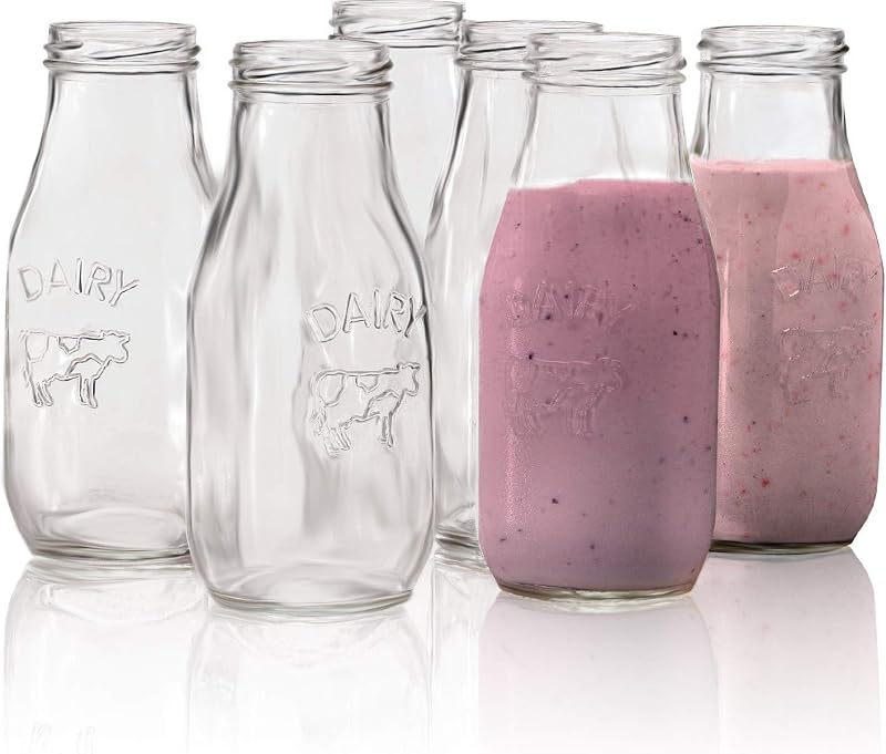 Circleware Country Milk Bottles Juego de 6 vasos para beber, cristalería de vaca lechera para el hogar y la cocina para agua, jugo, cerveza, bar licor, regalos de bebidas, decoración de granja, 10.5 oz, transparente | Cristalería decorativa para granja de vacas lecheras, para agua, zumo, cerveza y bar, licores, encantador juego de regalo de bebidas para todos los eventos