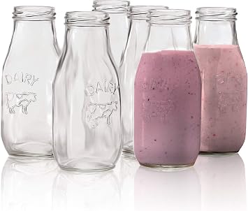 Circleware Country Milk Bottle Drinking Glasses, Dairy Cow, 10.5 oz - 6 PK