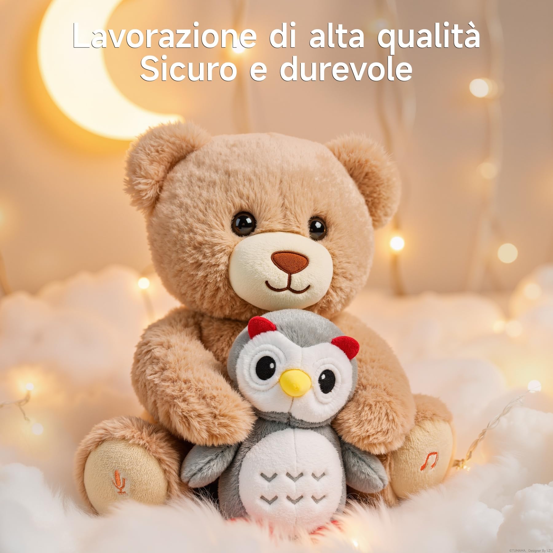 Orso Peluche Musicale Parlante Interattivo con Registra e Ripeti, Giocattolo Morbido per Bambini, Regalo per Neonati